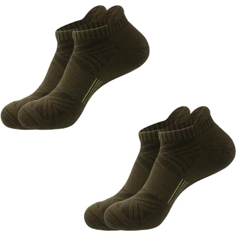 PEARL CARE Mens Olive Green Ankle Socks Cotton Cushioned Athletic Low Cut Socks (2 Pack) w/Arch Compression & Tab Moisture-Wicking Breathable Cozy Sports Socks Cover