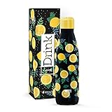 i-Drink Botella de Doble Pared Acero, Térmica. 500ml, Decoradas (Lemon)