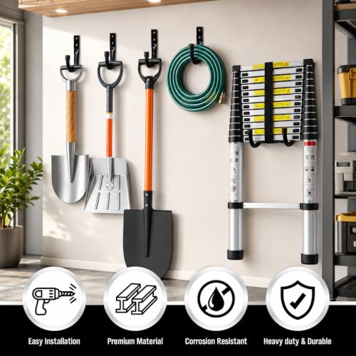 Image of 24-piece Heavy Duty Garage Storage Hooks, Bike Hooks for Garage Wall, Utility Garage Hooks, Wall Mount J Hook for Hanging, Large Metal Storage Organizer Tool, Extension Cord Hanger