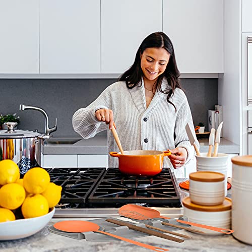 Silicone Spoon Rest 2 In 1 Larger Size Utensil Rest For Kitchen Counter Stove Top, Upgraded Spoon Holder With Drip Pad Include 4 Slots & 1 Spoon Holder, Gray #TOP3