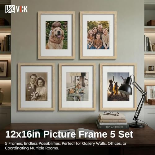 Image of VCK 12x16 Frame 5 Pack, Natural Wood, 8.5x11 Mat, Glass, for Certificate