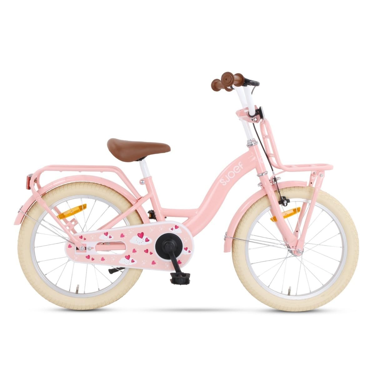 kinderfahrrad 18 zoll pink SJOEF Classic | Ab 5-7 Jahren | einfache Montage (95% vormontiert) | Kinder Fahrrad für Mädchen/Jugend | Kleidergröße von 103 bis 118 cm | inklusive Seitenständer ABUS Aduro 2.0 Fahrradhelm motorcycle helmet Size:Large {170-195cm}