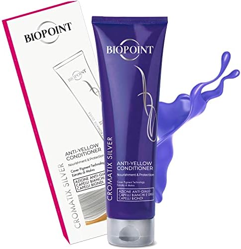 BIOPOINT Purple Conditioner for Blonde or Bleached Hair. Blue Toner Hair Mask for Ash Platinum Undertones, Neutralizing Brassiness. Cromatix Silver - Balsamo Ravvivante Antigiallo per Capelli Bianchi