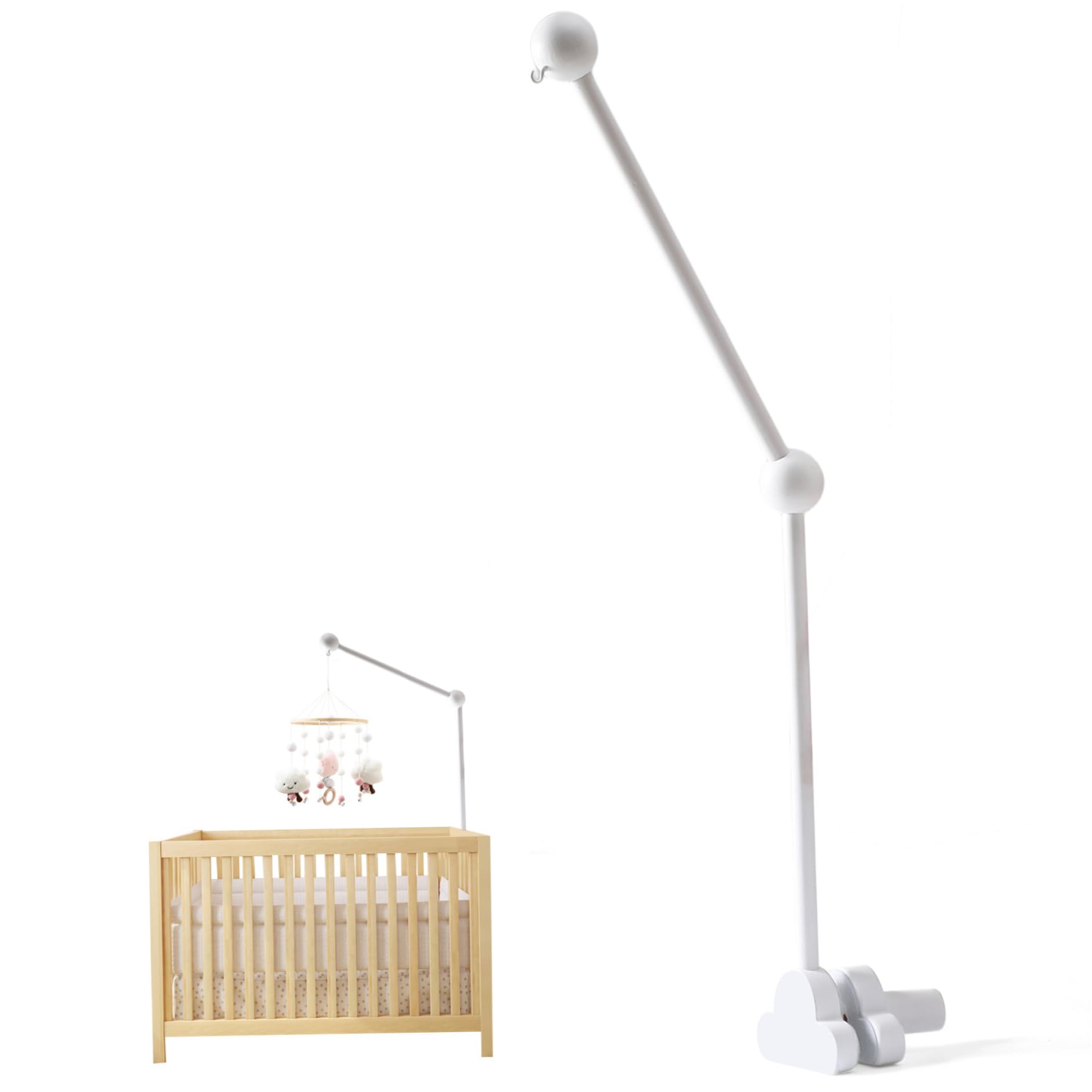 Braccio mobile per culla, gancio per giostrina in legno, supporto girevole per culla con base regolabile, supporto per doccia..
