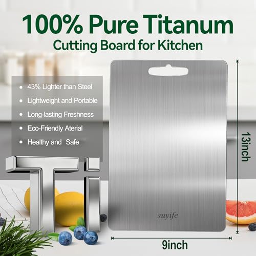 Tabla de Cortar de Titanio, 100 % Titanio Puro para Cocina, Tabla de Corte de Doble Cara para Cortar Carne, Verduras y Frutas, Apta para Lavavajillas (1 unidad, 33,02 cm x 22,86 cm) miniatura 5