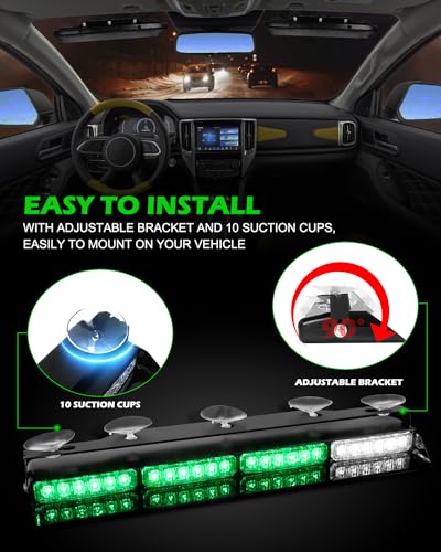 HLauto 604N Emergency Dash Strobe Lights: 2x16.8 inch Green Security Light w/Take Down, 48 LED Safety Flashing Warning Hazard Interior Windshield Light Bar for Truck Vehicle