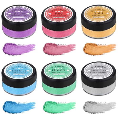 Essbares Glitzer Set 6 Farben Essbarer Glitzer für Getränke Glitzerpuder für Cocktails Kuchendekoration Kekse Erdbeeren Schokolade 100% lebensmittelechtes Streusel Glitzerpulver (4g/Flasche)