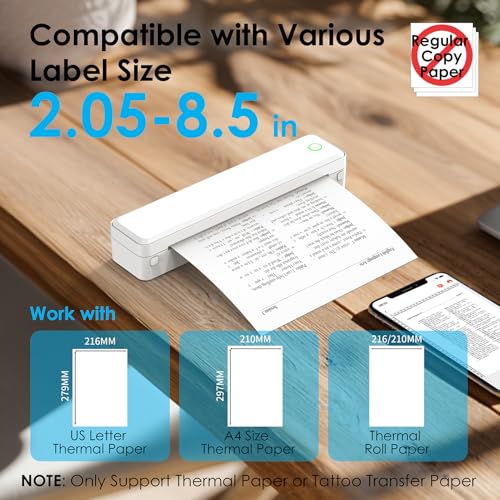 Image of KNAON Portable Thermal Printer, Bluetooth A4 Printer Wireless for Travel, Home, Office&School, White