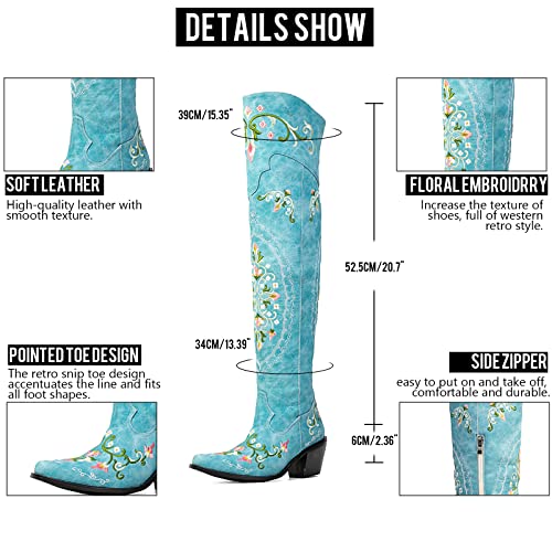 Vomira Over The Knee Boots Retro Snip Toe Floral Embrpidery Cowboy Boots Soft Leather Knee High Western Boots For Women #TOP3
