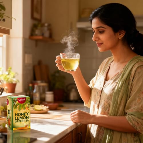 Image of Celest Green Tea Bags 50 pcs | Green Tea for Weight Loss | Lemon & Honey | 25 Teabags (Pack of 2)