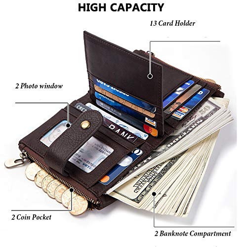 Image of boshiho Genuine Leather Bifold Chain Wallet for Men RFID Blocking | Heavy Duty Steel Anti-Theft Chain & 2 Zipper Coin Purse. Perfect for Bikers, Daily Commute, Gift for Dad /Husband