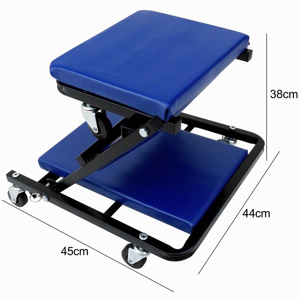 Deuba® Camilla Taller Mecánico, Taburete con Ruedas Asiento de Trabajo, hasta 150Kg, Asiento Reposacabezas, Tumbona Cama Coche Silla Plegable, Montaje Bricolaje