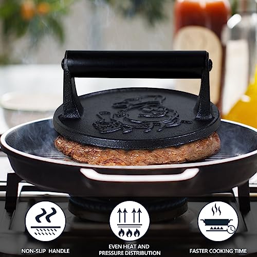 COOKWIN 6" Cast Iron Smashed Burger Press Kit, Heavy-Duty Hamburger Smasher with Non-Slip Handles and 50 pcs Patty Paper, Bacon Meat Weight Press for Steak, Smashburger, Grill and BBQs — view 4
