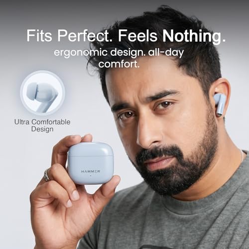 Image of HAMMER Solo Earbuds with 80H Playtime, Bluetooth v6.0, 13mm Drivers, Fast Charging, Blue