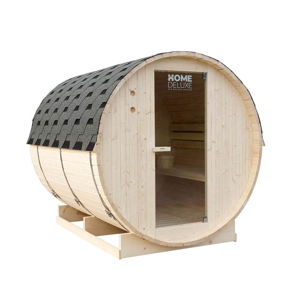 Home Deluxe - Sauna de Barril Lahti XL para Exteriores - Dimensiones: An x Pr x Al: Aprox. 195 cm x 192 cm x 220 cm, Madera: Abeto - Incl. Calefactor de Sauna y Accesorios de Sauna I Sauna de jardín,