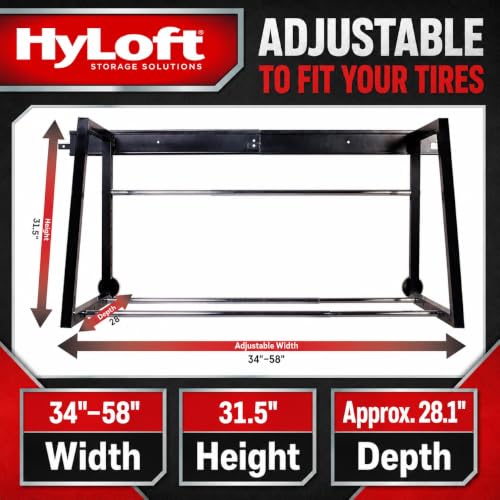 Image of HyLoft 01000 Heavy Duty Adjustable Garage Wall Multi-Tire Rack Storage, Black