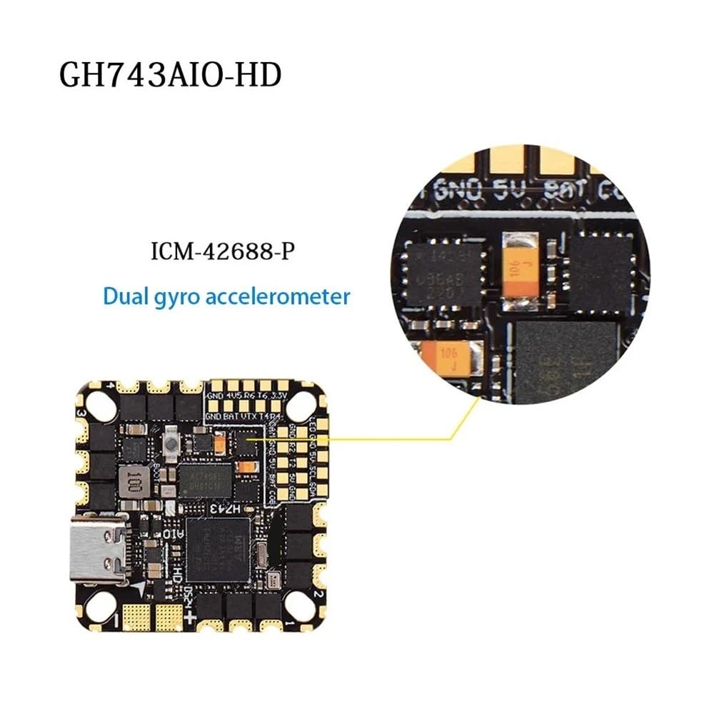 GH743AIO-HD kontroler lotu ICM-42688-P 5V 2,5A BEC Baro OSD 128MB AM32 40A 3-6S 4in1 bezszczotkowy ESC odpowiedni do drona RC FPV (GH743AIO-HD 50A)