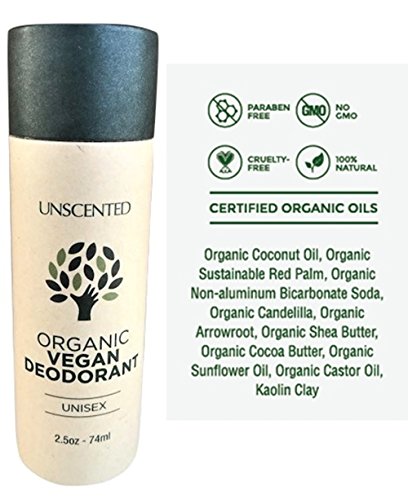 All Natural Deodorant – Organic Vegan – For Women & Men – Biodegradable Packaging 2.5oz/74ml [Unscented]