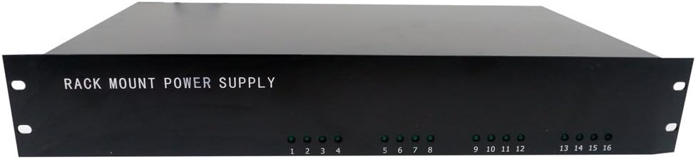 16 Channels 12V DC Regulated Distributed Power Supply Rack mount panel individually fused 13 AMP Total Output, 1.25 AMP Output per Channel plus PTC Reset-able Fuse