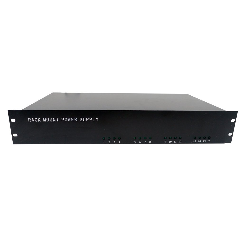 16 Channels 12V DC Regulated Distributed Power Supply Rack mount panel individually fused 13 AMP Total Output, 1.25 AMP Output per Channel plus PTC Reset-able Fuse