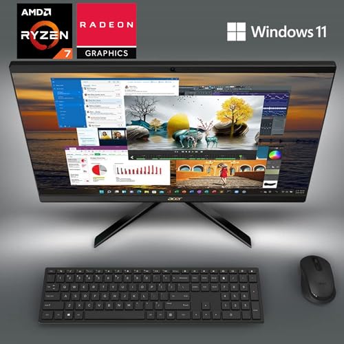 Image of acer Aspire 27 inch All-in-One Desktop Computer • 8-core AMD Ryzen 7 5825U • 32GB RAM • 2TB SSD • Office 365 for The Web • HDMI + DisplayPort, Wi-Fi 6E • Wireless Keyboard & Mouse • Windows 11