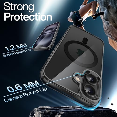 Image of JETech Magnetic Cover Case for iPhone 16 6.1-Inch Compatible with MagSafe, Shockproof Phone Bumper Cover, Anti-Scratch Clear Back (Black)