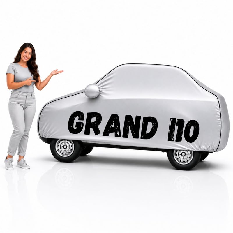 Image of Long-Life 100% Waterproof Grand i10 Car Body Cover for Dust & Rain, Compatible with All Models of Grand i10 Car Cover, Comes with Bird Droppings, Scratch, UV and Paint Protection - Silver