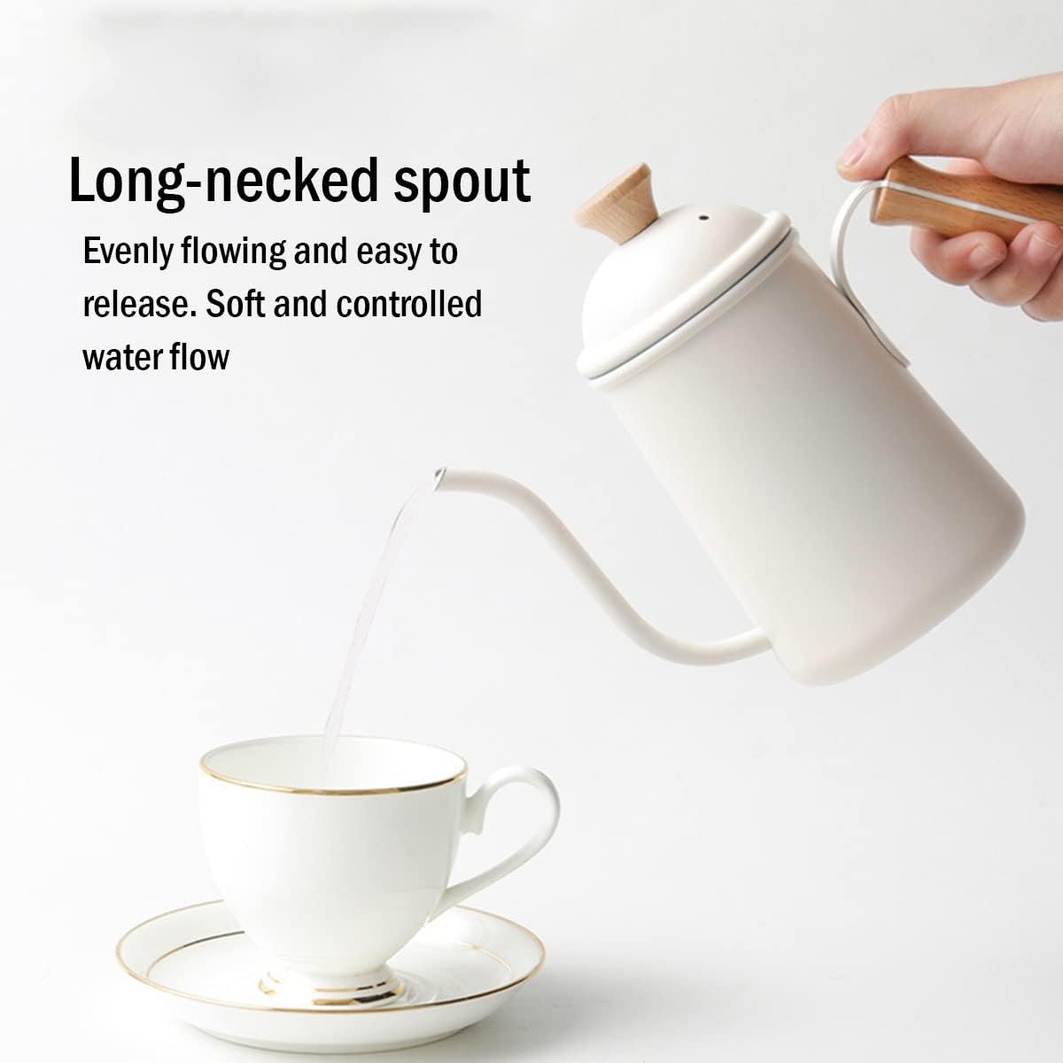 22oz Drip Coffee Pot Gooseneck Coffee Kettle Tea Pot for Home Brewing,Small Pour Over Coffee Maker,Stainless Steel Kettle for Electric,Induction (Color : White)