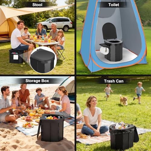 PAHTTO Portable Camping Toilet, Collapsible Porta Potty for Adults with Soft Cushion, Car Travel Toilets with Detachable Toilet Paper Holder and Phone Shelf for Outdoor, Hiking, Beach, Road Trips, RV by PAHTTO - Image 7
