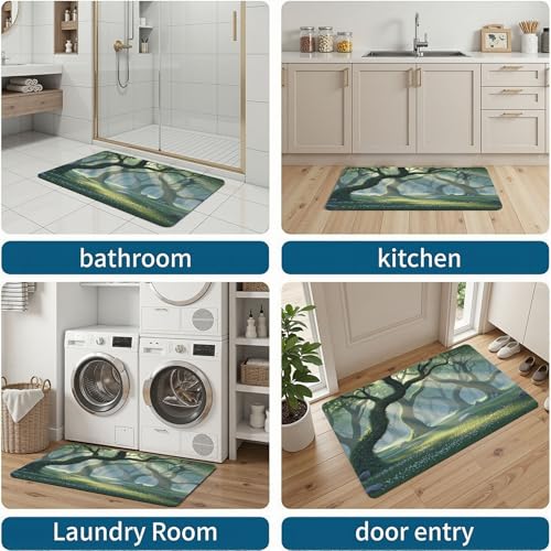 Tapis de Porte à Profil Bas Motif Canopée Verte Solide - 8