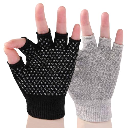 YL TRD V 2 Packs of Non Slip Fingerless Yoga Gloves Exercise Gloves Workout Gloves (Transparent dots)