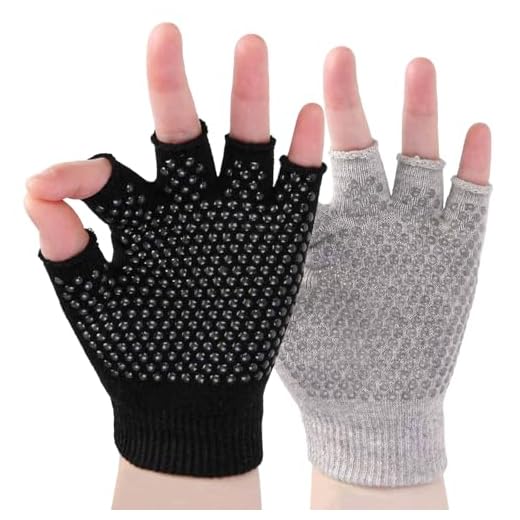 YL TRD V 2 Packs of Non Slip Fingerless Yoga Gloves Exercise Gloves Workout Gloves (Black&Grey with Black dots)