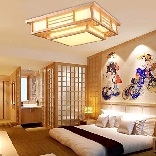 Lámpara de techo de madera japonesa LED regulable 3 colores dormitorio 3