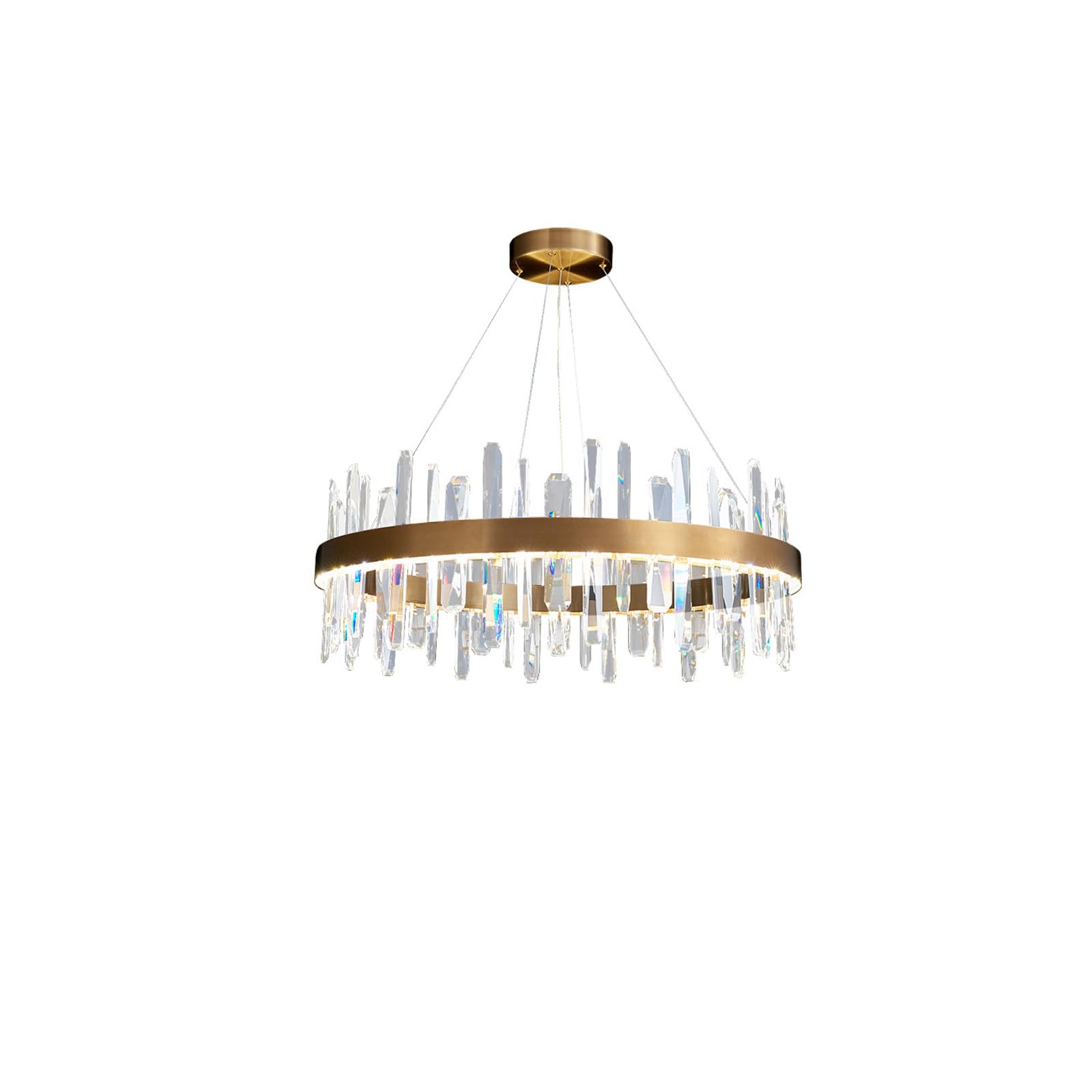 Lustre LED suspendu avec cristaux pour illuminer un îlot de cuisine contemporain