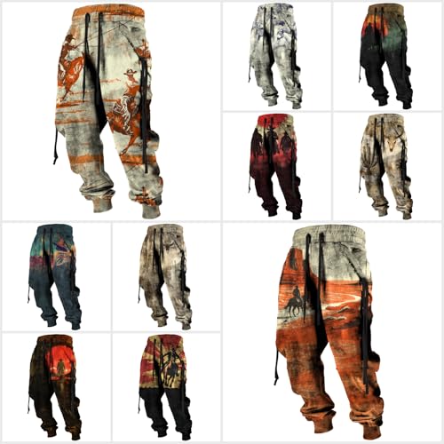 Western Cowboy Cargo Sweatpants for Men Cool Drawstring Waist Joggers with Pockets Casual Stylish Graphic Pants3