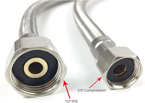 Miniatura 3 de Manguera de conector de grifo, línea de suministro de agua trenzada de acero inoxidable, rosca de compresión hembra de 38 pulgadas x FIP de 12