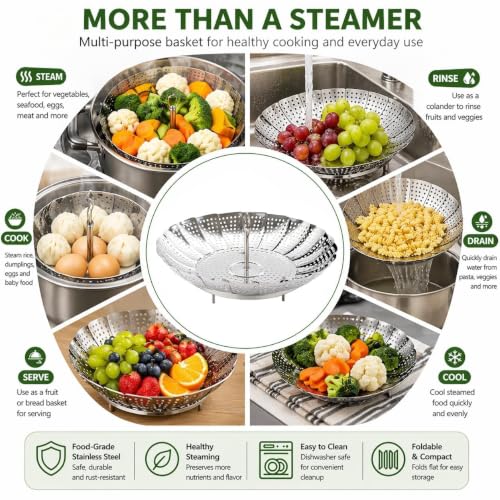 Miniatura 7 de Bangshou Cesta Vaporera Plegable De Acero Inoxidable 9 Steamer Cesta Plegable Vaporera Se Puede Ampliar Para Adaptarse A Varios Tamaños De Ollas, Para Cocinar Pescados Y Mariscos Vegetarianos