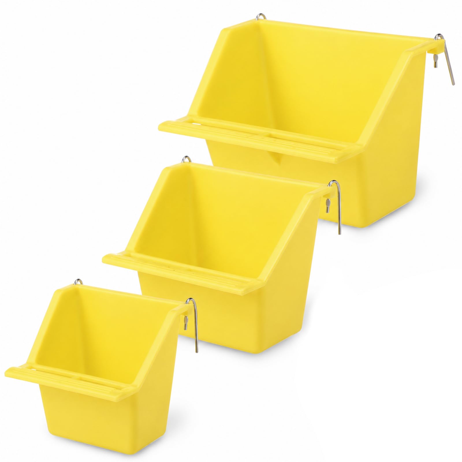 Lemonroad 3 Pcs Bird Cage Feeder Cups Plastic Food Bowl Dish, Yellow