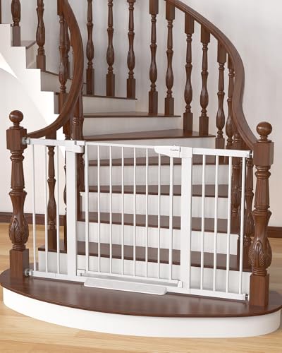 Image of Cumbor 29.7-51.5" Baby Gate Extra Wide, Safety Dog Gate for Stairs, Easy Walk Thru Auto Close Pet Gates for The House, Doorways, Child Gate Includes 4 Wall Cups,White, Mom's Choice Awards Winner
