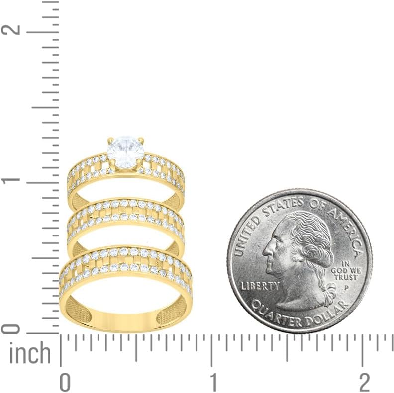 Jewels By Lux 10kt Yellow Gold His & Her Cubic-Zirconia Trio Ring Set