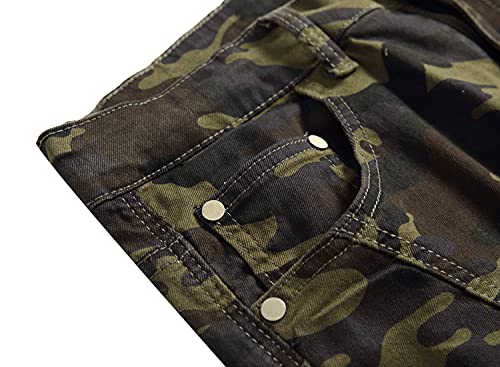 Men's Camouflage Pleated Stretch Trousers Military Casual Cargo Jeans Multi Pocket Relaxed-Fit Locomotive Pants3
