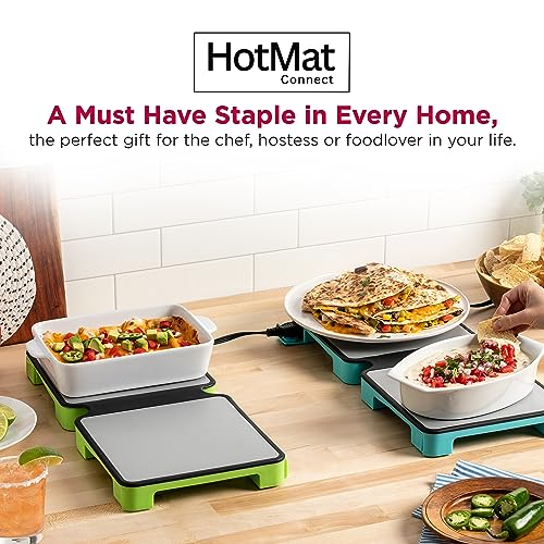 HotMat Connect Food Warmer Tray - Foldable with Silicone and Adjustable Temperature - Modular Compact Warming Plate for Home Dinners, Parties and Buffets - Lime Green, 2-Dish (1-Pack)