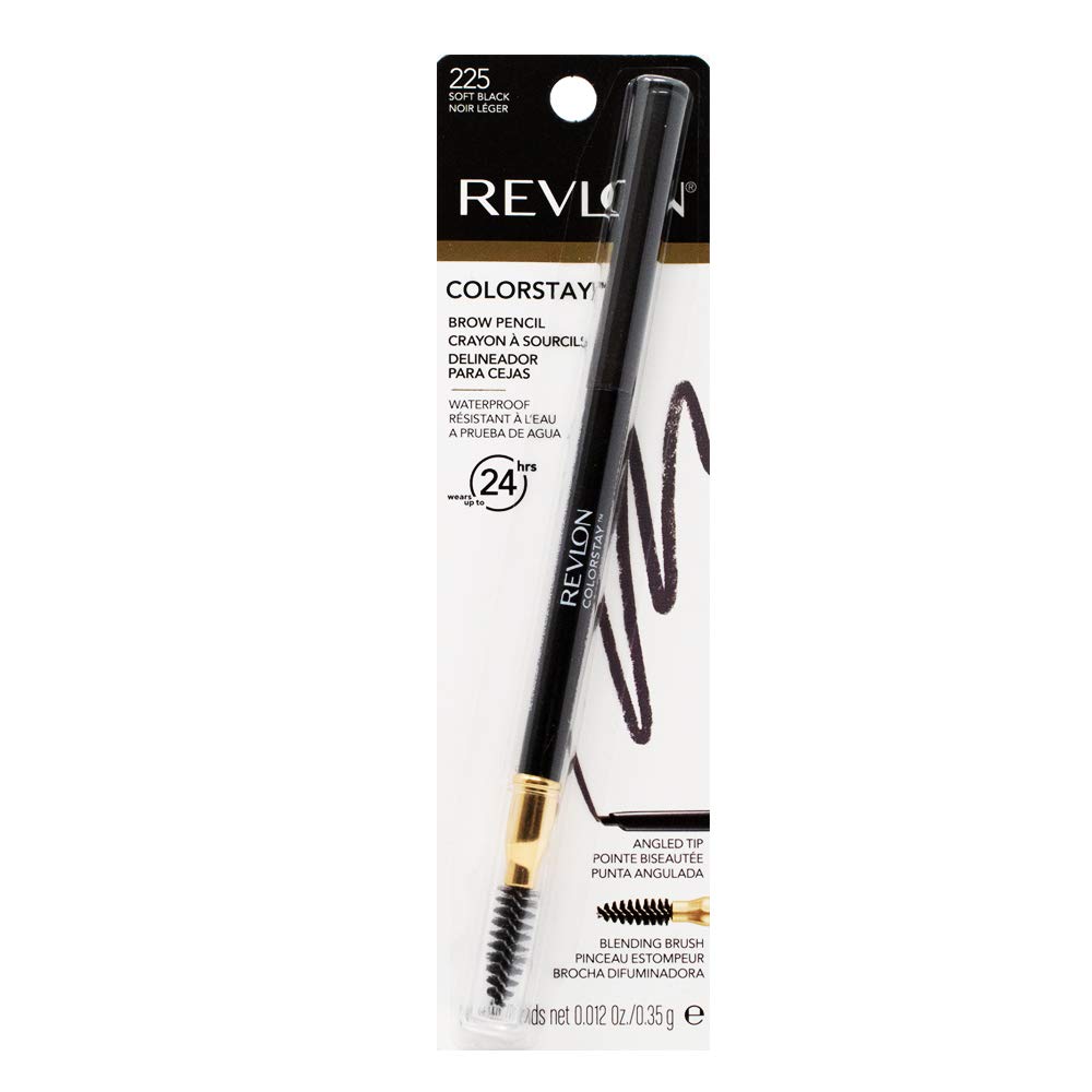 Revlon ColorStay Eyebrow Pencil with Spoolie Brush, Waterproof, Hair-Like Strokes for Natural Looking Brows, 225 Soft Black, 0.021 oz