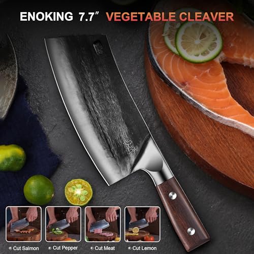Enoking Cleaver Knife, Meat Cleaver Hand Forged Serbian Chef Knife German High Carbon Stainless Steel Vegetable Cleaver thumb #5