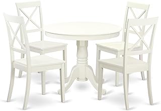 East West Furniture ANBO5-LWH-W 5 Piece Dinette Set for 4 Includes a Round Kitchen