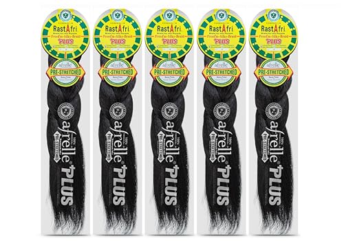 RastAfri Freedm Silky Braid 24 5 Packs | 100% Afrelle Modacrylic Fiber from Kanekalon | Soft Safe Silky & Flexible Pre-Stretched Braiding Hair Natural Look Easy to Work With (#1B)