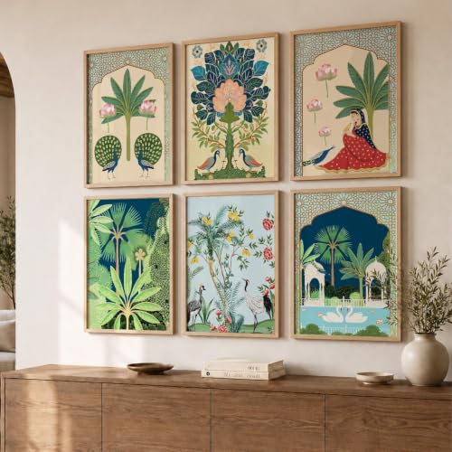 Image of kotart Premium Digital Madhubani Paintings with Frame for Home Decoration - Pichwai Decor Painting for Living Room Bedroom Office Room Decor - Pack of 6 (Art 2, 19x25 inch)