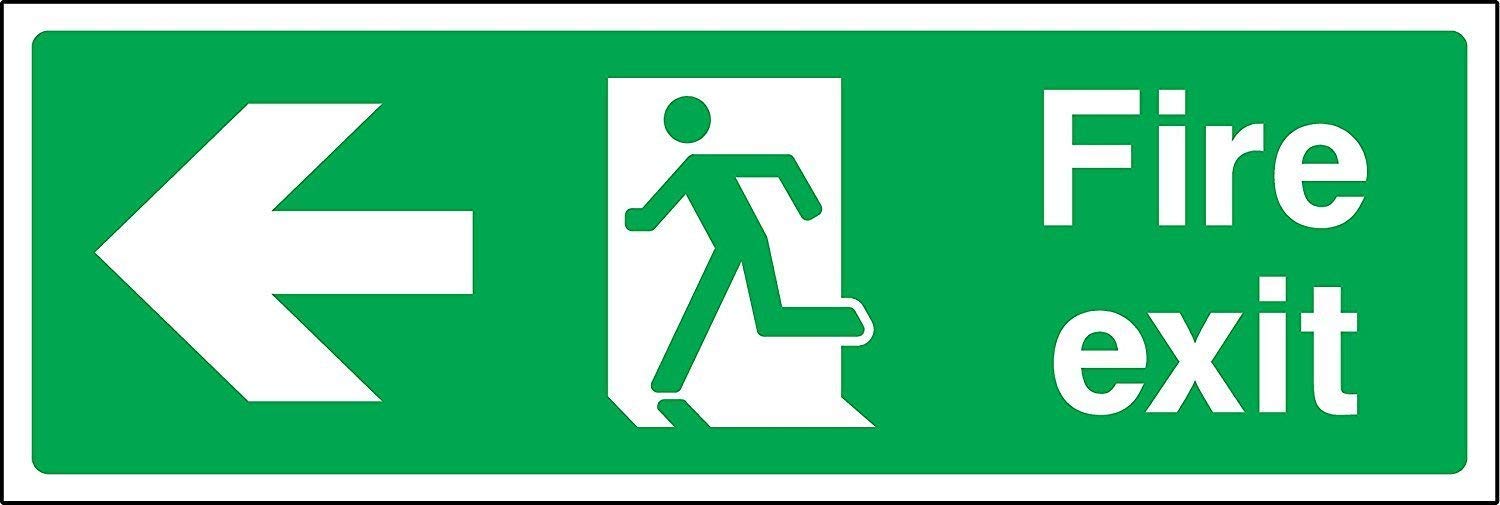 Fire exit left emergency Safety sign - 3mm Aluminium sign 600mm x 200mm