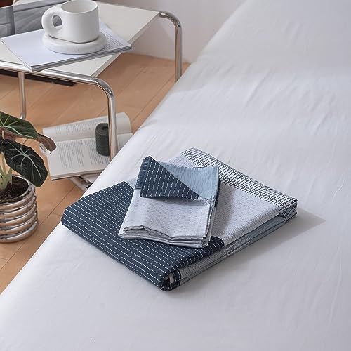 Image of VM VOUGEMARKET Striped Duvet Cover Full,3 Pieces Blue Gray Duvet Cover Sets-100% Cotton Modern Simple Comforter Cover with Zipper for Teens Boys Men-80x90 Inch