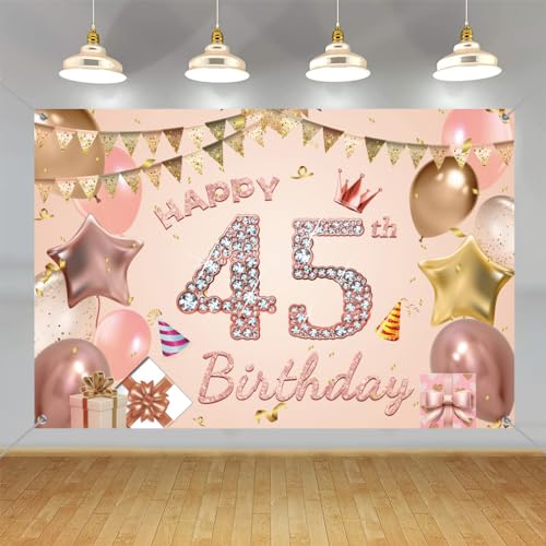 Toile de fond Happy 45th Birthday - Cadeau de décoration surprise pour les 45 ans d'une femme